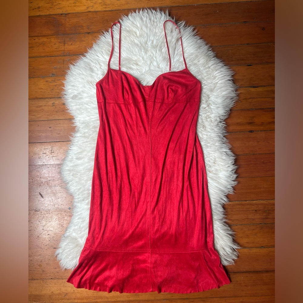 Max Studio Faux Suede Elegant Red Slip Dress